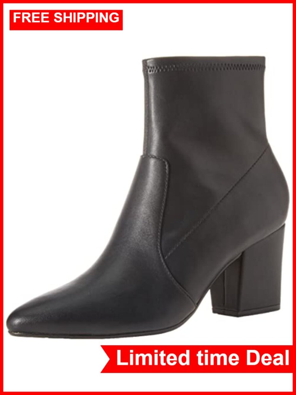 Fitted Stretch Ankle Heel Boots Pointed Toe Faux Leather Memory Foam